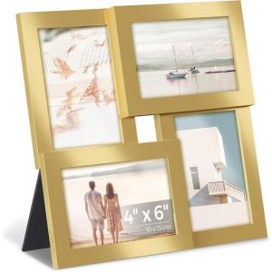 imageSONGMICS 4x6 Collage Picture Frames Family Photo Collage Frame Set of 4 for Wall Decor Glass Front Wall Hanging or Tabletop Ink Black URPF25BKPale Gold