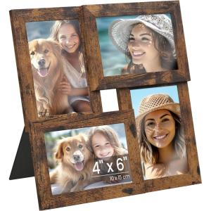 imageSONGMICS 4x6 Collage Picture Frames Family Photo Collage Frame Set of 4 for Wall Decor Glass Front Wall Hanging or Tabletop Ink Black URPF25BKRustic Brown