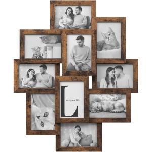 imageSONGMICS 4x6 Collage Picture Frames for Wall Decor 9 Pack Family Photo Collage Frame Set for Gallery Glass Front Assembly Required Ink Black URPF029B01Rustic Brown