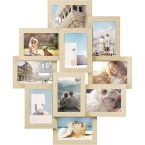 imageSONGMICS 4x6 Collage Picture Frames for Wall Decor 9 Pack Family Photo Collage Frame Set for Gallery Glass Front Assembly Required Ink Black URPF029B01Natural Beige
