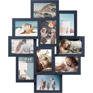 imageSONGMICS 4x6 Collage Picture Frames for Wall Decor 9 Pack Family Photo Collage Frame Set for Gallery Glass Front Assembly Required Ink Black URPF029B01Navy Blue
