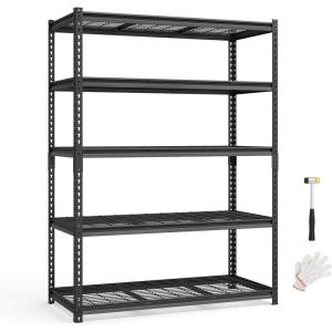 imageSONGMICS 5Tier Storage Shelves HeavyDuty Garage Shelving Adjustable Shelving Unit Steel Shelf Boltless Assembly for Garage 2200 lb Load 24 x 48 x 72 Inches Ink Black UGLR454B0124D x 48W x 72H