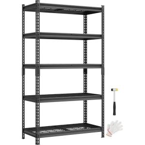 imageSONGMICS 5Tier Storage Shelves HeavyDuty Garage Shelving Adjustable Shelving Unit Steel Shelf Boltless Assembly for Garage 2200 lb Load 24 x 48 x 72 Inches Ink Black UGLR454B0118D x 36W x 72H