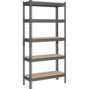 imageSONGMICS 5Tier Storage Shelves Load 2310 lb Garage Storage Boltless Assembly Adjustable Shelving Unit 118 x 295 x 591 Inches for Study Shed Basement Black and Rustic Brown UGLR300B11Gray  Natural Beige