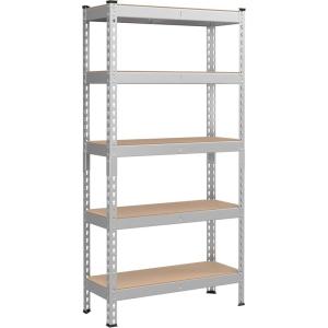 imageSONGMICS 5Tier Storage Shelves Load 2310 lb Garage Storage Boltless Assembly Adjustable Shelving Unit 118 x 295 x 591 Inches for Study Shed Basement Black and Rustic Brown UGLR300B11Silver  Natural Beige
