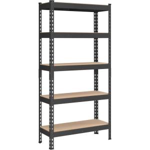 imageSONGMICS 5Tier Storage Shelves Load 2310 lb Garage Storage Boltless Assembly Adjustable Shelving Unit 118 x 295 x 591 Inches for Study Shed Basement Black and Rustic Brown UGLR300B11Black  Natural Beige