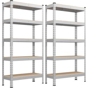 imageSONGMICS 5Tier Storage Shelves Load 2310 lb Set of 2 Garage Storage Boltless Assembly Adjustable Shelving Unit 118 x 295 x 591 Inches for Study Shed Basement Black UGLR300B02Silver