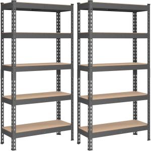 imageSONGMICS 5Tier Storage Shelves Load 2310 lb Set of 2 Garage Storage Boltless Assembly Adjustable Shelving Unit 118 x 295 x 591 Inches for Study Shed Basement Black UGLR300B02Grey