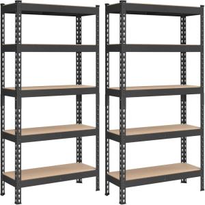 imageSONGMICS 5Tier Storage Shelves Load 2310 lb Set of 2 Garage Storage Boltless Assembly Adjustable Shelving Unit 118 x 295 x 591 Inches for Study Shed Basement Black UGLR300B02Black