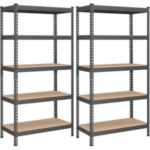 imageSONGMICS 5Tier Storage Shelves Load 2310 lb Set of 2 Garage Storage Boltless Assembly Adjustable Shelving Unit 177 x 354 x 709 Inches for Study Shed Basement Gray UGLR450G02