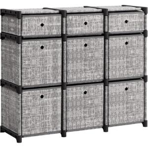 imageSONGMICS 9Cube Storage Organizers Storage Drawers with Fabric Storage Cubes Set of 9 Cubes Room Organizer For Clothes for Bedroom Living Room Entryway Heather Gray ULSN603G12