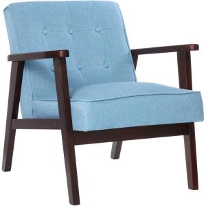 imageSONGMICS Accent Leisure Chair MidCentury Modern Arm Chair with Solid Wood Armrests and Legs 1Seat Cushioned Sofa for Living Room Bedroom Balcony Studio Classic Black ULAC001B01Lake Blue