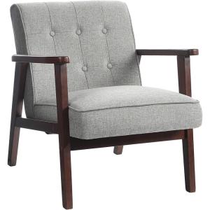 imageSONGMICS Accent Leisure Chair MidCentury Modern Arm Chair with Solid Wood Armrests and Legs 1Seat Cushioned Sofa for Living Room Bedroom Balcony Studio Classic Black ULAC001B01Light Gray