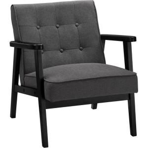 imageSONGMICS Accent Leisure Chair MidCentury Modern Arm Chair with Solid Wood Armrests and Legs 1Seat Cushioned Sofa for Living Room Bedroom Balcony Studio Classic Black ULAC001B01Classic Black