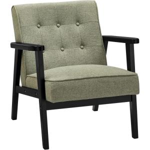 imageSONGMICS Accent Leisure Chair MidCentury Modern Arm Chair with Solid Wood Armrests and Legs 1Seat Cushioned Sofa for Living Room Bedroom Balcony Studio Classic Black ULAC001B01Olive Green