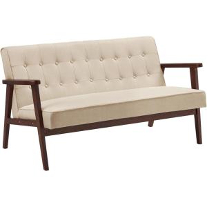 imageSONGMICS Accent Leisure Chair MidCentury Modern Arm Chair with Solid Wood Armrests and Legs 1Seat Cushioned Sofa for Living Room Bedroom Balcony Studio Classic Black ULAC001B01Sand Beige