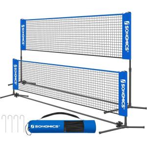 imageSONGMICS Badminton Net Height Adjustable Volleyball Net Pickleball Net for Junior Tennis Kids Indoor Outdoor Court Foldable Nylon Net with Poles 10ft13ft165ft WideBlue