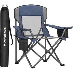 imageSONGMICS Camping Chair Folding Oversized Chair Comfortable and HeavyDuty 352 lb Weight Capacity Adjustable Armrests with Cooler Bag Storage Bag Breathable Mesh Bijou Blue UGCB060Q01Harbor Blue