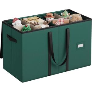 imageSONGMICS Christmas Figurine Storage Box for 15Inch Figurines and Nutcrackers Holiday Decor Organizer with Adjustable Dividers 8 Slots and 2 Pockets Dual Zippers Cherry Red URFB041R01Forest Green