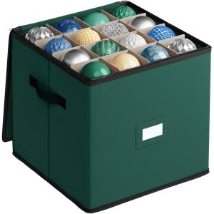 imageSONGMICS Christmas Ornament Storage Box 3 Inches 128 Slots Stackable Christmas Storage Container with Lid Dual Zippers Adjustable Dividers NonWoven Fabric Forest Green URFB039C01Forest Green