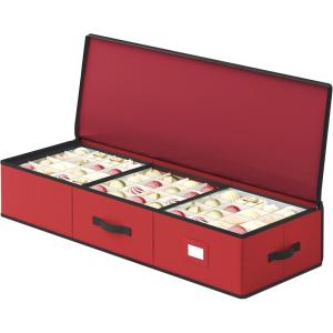 imageSONGMICS Christmas Ornament Storage Box 96 Slots of 3 Inches 38quot L x 132quot W x 69quot H Bauble Storage Box with Dividers Zippers Side Handles Under the Bed Sandy Gold URFB031A01Cherry Red