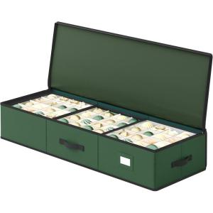 imageSONGMICS Christmas Ornament Storage Box 96 Slots of 3 Inches 38quot L x 132quot W x 69quot H Bauble Storage Box with Dividers Zippers Side Handles Under the Bed Sandy Gold URFB031A01Forest Green