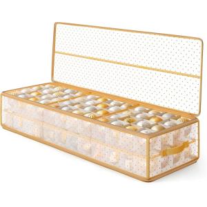 imageSONGMICS Christmas Ornament Storage Box 96 Slots of 3 Inches 38quot L x 132quot W x 69quot H Bauble Storage Box with Dividers Zippers Side Handles Under the Bed Sandy Gold URFB031A01Sandy Gold