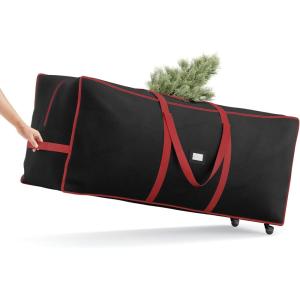 imageSONGMICS Christmas Tree Storage Bag with 16Inch Wheels Rolling Storage Bag up to 75 ft For Disassembled Holiday Tree LengthAdjustable Handles 600D Oxford Fabric Dove Gray URXS004G02Ink Black