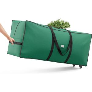 imageSONGMICS Christmas Tree Storage Bag with 16Inch Wheels Rolling Storage Bag up to 75 ft For Disassembled Holiday Tree LengthAdjustable Handles 600D Oxford Fabric Dove Gray URXS004G02Forest Green