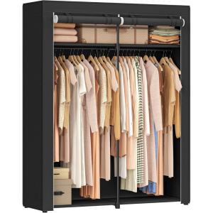 imageSONGMICS Closet Wardrobe Portable Closet for Bedroom Clothes Rail with NonWoven Fabric Cover Clothes Storage Organizer 551 x 169 x 685 Inches Black URYG02BKBlack
