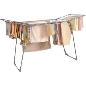 imageSONGMICS Clothes Drying Rack Foldable Gullwing Laundry Drying Rack SpaceSaving 222 x 681 x 38 Inches Sock Clips Metal Structure for Clothes Towels Linens Indoor Outdoor Gray ULLR518G01Gray
