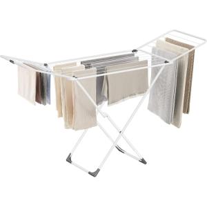 imageSONGMICS Clothes Drying Rack Metal Laundry Drying Rack Foldable SpaceSaving FreeStanding Airer with 2 Gullwings Indoor Outdoor Use Bed Linen Clothing White ULLR540W01White