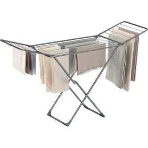 imageSONGMICS Clothes Drying Rack Metal Laundry Drying Rack Foldable SpaceSaving FreeStanding Airer with 2 Gullwings Indoor Outdoor Use Bed Linen Clothing White ULLR540W01Gray