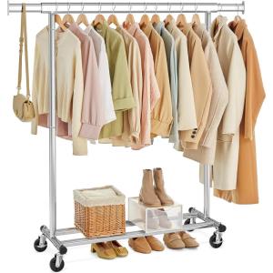 imageSONGMICS Clothes Rack with Wheels HeavyDuty Clothing Rack for Hanging Clothes Portable 177 x 36252 x 636 Inches with Extendable Rail 220 lb Load Capacity Black UHSR13BKV1Silver