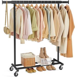 imageSONGMICS Clothes Rack with Wheels HeavyDuty Clothing Rack for Hanging Clothes Portable 177 x 36252 x 636 Inches with Extendable Rail 220 lb Load Capacity Black UHSR13BKV1Black