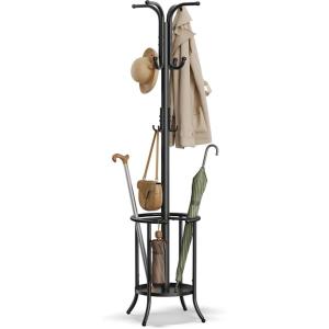 imageSONGMICS Coat Rack Freestanding Coat Rack with Umbrella Holder with 12 Hooks for Entryway Hallway Living Room Bedroom Ink Black URCR011B01Ink Black