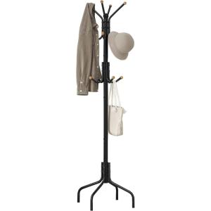 imageSONGMICS Coat Rack Freestanding Metal Coat Rack Stand with 12 Hooks and 4 Legs Holds Clothes Hats and Bags for Entryway Living Room Bedroom Brown URCR031Z01Black
