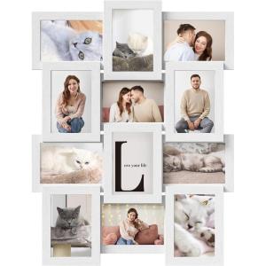 imageSONGMICS Collage Picture Frames 4x6 for Wall Decor Set of 12 Multi Family Photo for Gallery Decor Hanging Display Assembly Required Rustic BrownCloud White