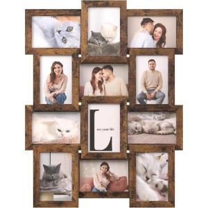 imageSONGMICS Collage Picture Frames 4x6 for Wall Decor Set of 12 Multi Family Photo for Gallery Decor Hanging Display Assembly Required Rustic BrownRustic Brown