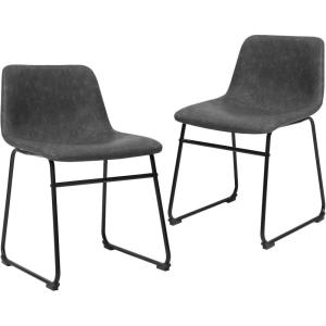 imageSONGMICS Dining Chairs Set of 2 MidCentury Modern Kitchen Chairs with Backrest Metal Legs Comfortable Wide Seat Synthetic Leather Cover Load Capacity 264 lb Retro Black and Black ULDC091B01