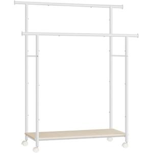 imageSONGMICS DoubleRod Clothes Rack with Wheels 388 Inches Garment Rack with Shelf for Hanging Clothes Loads up to 220 lb for Bedroom Closet Rustic Brown and Ink Black UHSR152B01White