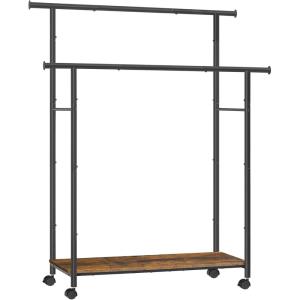 imageSONGMICS DoubleRod Clothes Rack with Wheels 388 Inches Garment Rack with Shelf for Hanging Clothes Loads up to 220 lb for Bedroom Closet Rustic Brown and Ink Black UHSR152B01Black