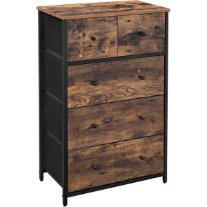imageSONGMICS Drawer Dresser Storage Dresser Tower with 5 Fabric Drawers Wooden Front and Top Industrial Style Dresser Unit for Living Room Hallway Nursery Brown and Black ULGS45HRustic Brown