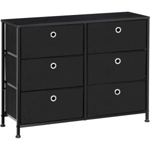 imageSONGMICS Dresser Storage Unit with 6 Easy Pull Fabric Drawers Dresser Drawer Organizer Unit with Metal Frame Wooden Tabletop for Closet Black ULTS23HBlack