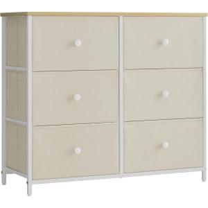 imageSONGMICS Dresser Storage Unit with 6 Easy Pull Fabric Drawers Dresser Drawer Organizer Unit with Metal Frame Wooden Tabletop for Closet Black ULTS23HCamel Yellow  Cream White