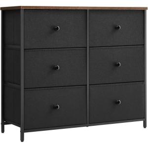 imageSONGMICS Dresser Storage Unit with 6 Easy Pull Fabric Drawers Dresser Drawer Organizer Unit with Metal Frame Wooden Tabletop for Closet Black ULTS23HEbony Black  Rustic Brown