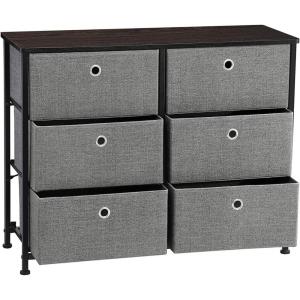 imageSONGMICS Dresser Storage Unit with 6 Easy Pull Fabric Drawers Dresser Drawer Organizer Unit with Metal Frame Wooden Tabletop for Closet Black ULTS23HGrey