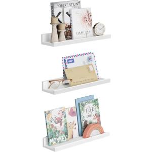 imageSONGMICS Floating Shelves Set of 3 Wall Shelves 236Inch Wide for Photo Frames and Trinkets for Living Room Home Office Kitchen Bathroom White ULWS061W01White
