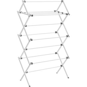 imageSONGMICS Foldable Clothes Drying Rack Laundry Drying Rack Clothes Airer Steel Frame 146 x 295 x 532 Inches Easy Assembly Indoor Outdoor Use Gray ULLR770G01White