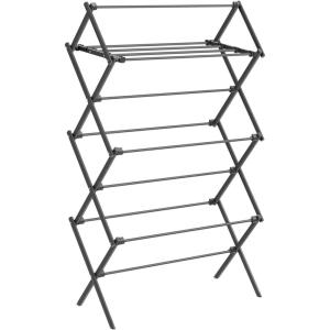 imageSONGMICS Foldable Clothes Drying Rack Laundry Drying Rack Clothes Airer Steel Frame 146 x 295 x 532 Inches Easy Assembly Indoor Outdoor Use Gray ULLR770G01Black